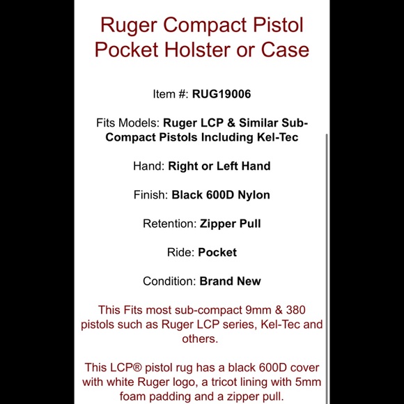 Ruger LCP Compact black zipper case - Picture 3 of 3